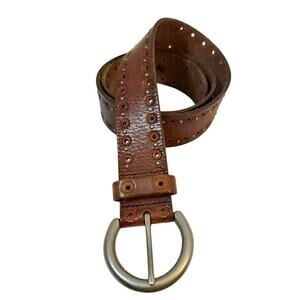 Vintage Fossil Genuine Leather Tooled Eyelets and Studs Belt Brown